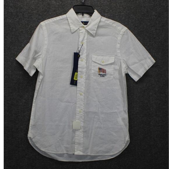 Polo Ralph Lauren USA Flag Linen Blend Button Shirt Mens Size Small NEW - Picture 2 of 8